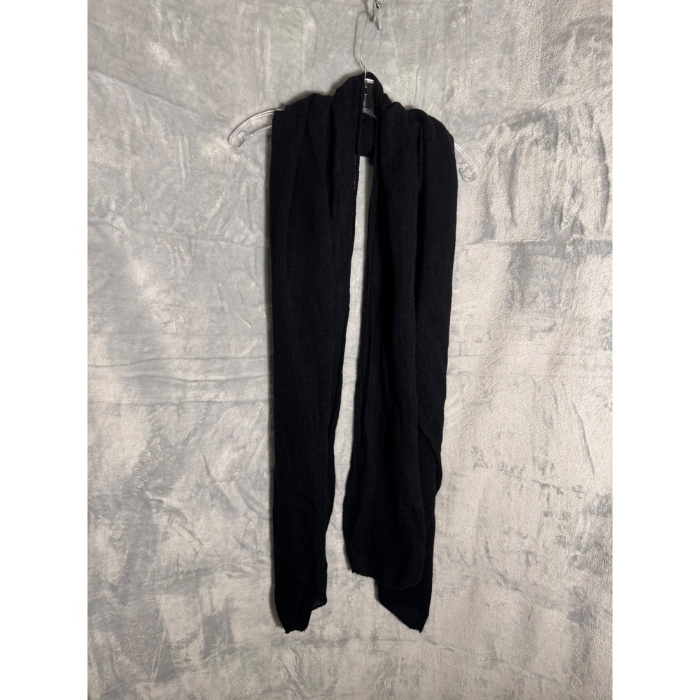 Black Wool Scarf Lightweight Semi Sheer Fine Knit Wrap 76x25